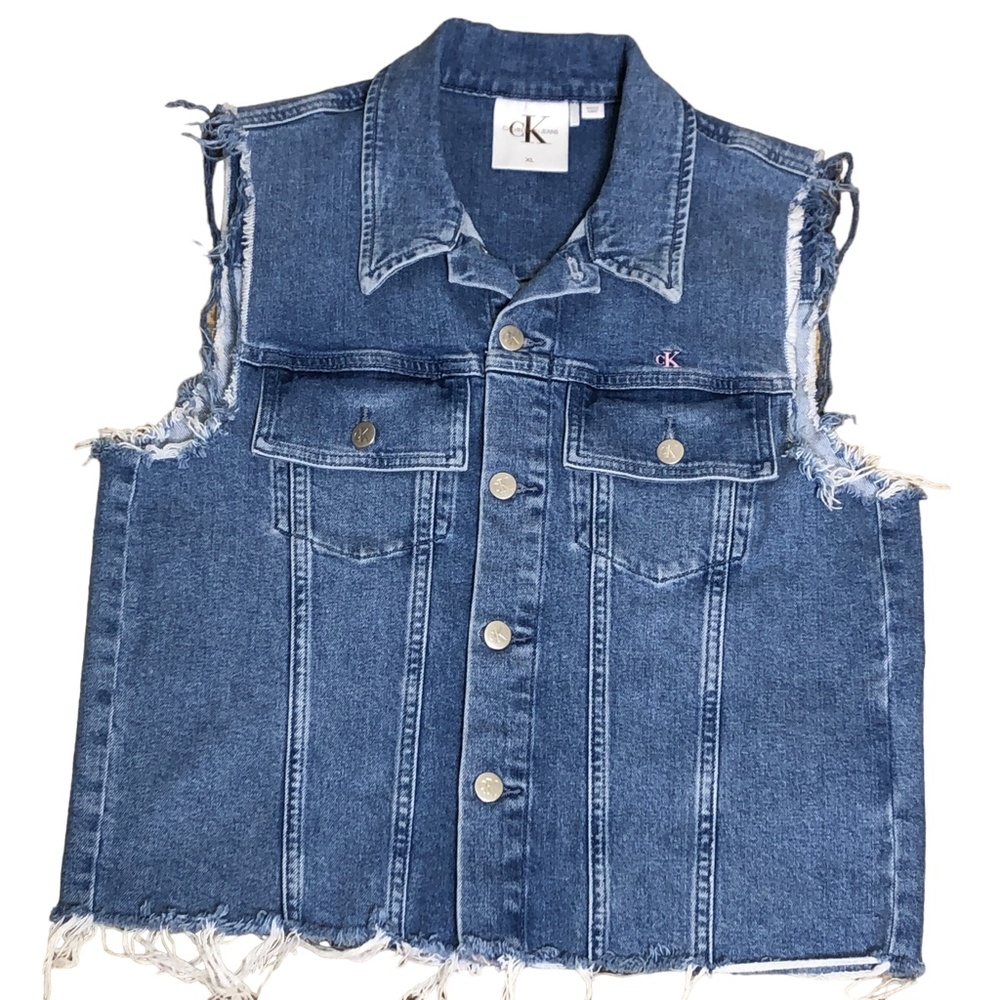 Calvin Klein Blue Denim Embroidered Vest Size XL - Picture 4 of 14